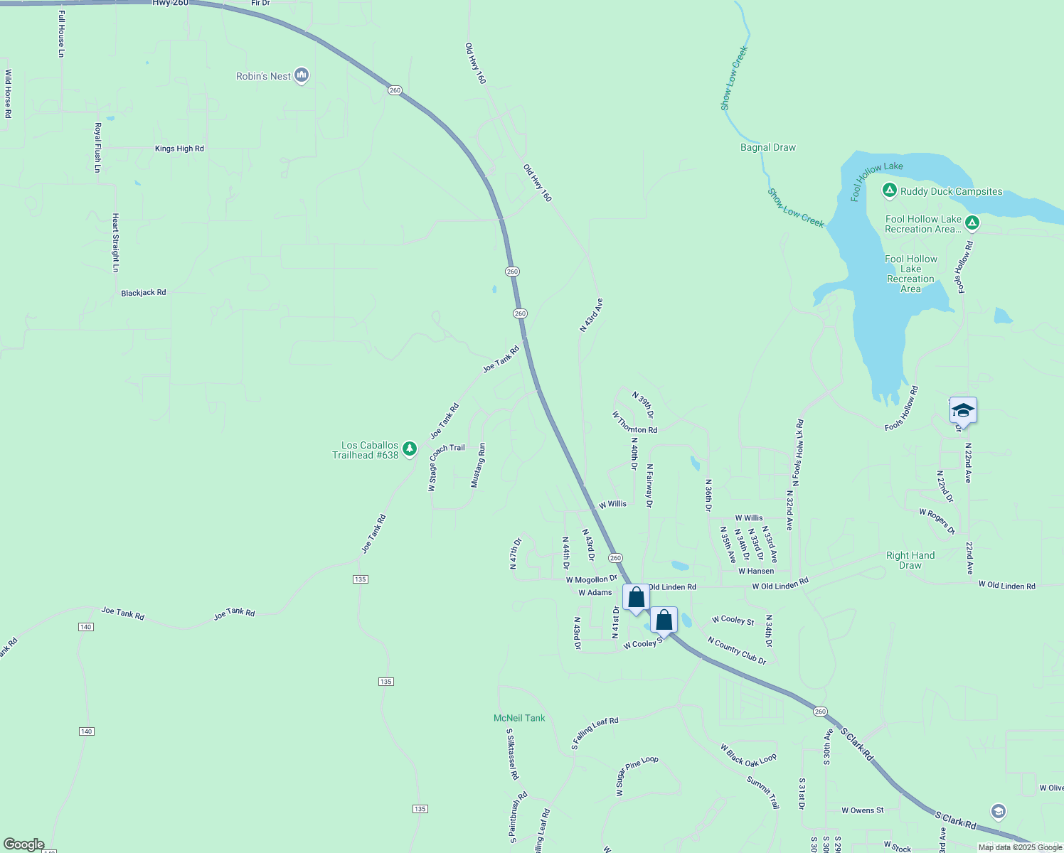 map of restaurants, bars, coffee shops, grocery stores, and more near 4530 West Tatanka Loop in Show Low