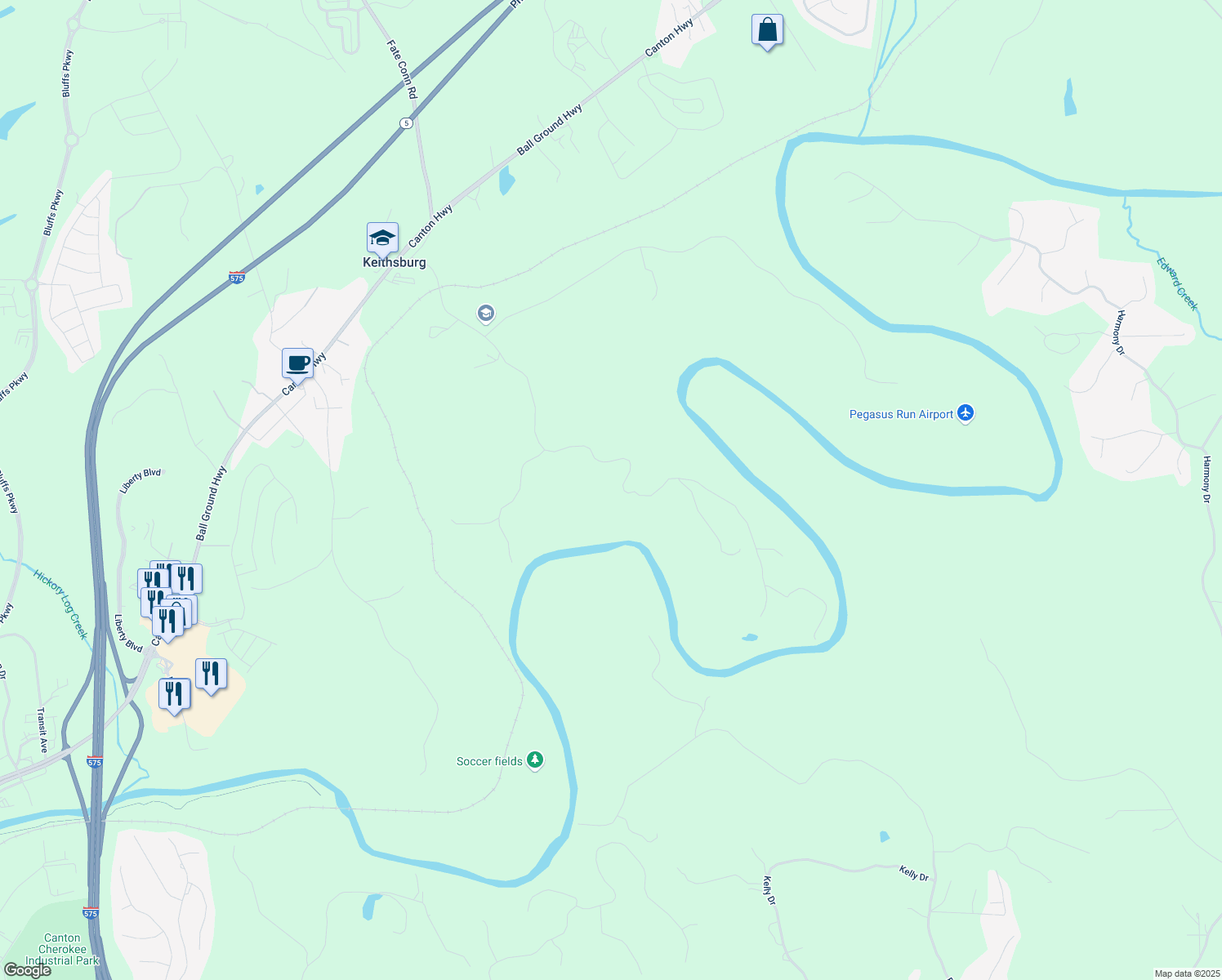 map of restaurants, bars, coffee shops, grocery stores, and more near 1016 Green Drive in Canton