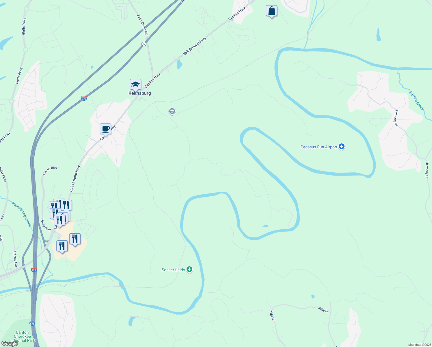 map of restaurants, bars, coffee shops, grocery stores, and more near 1016 Green Drive in Canton