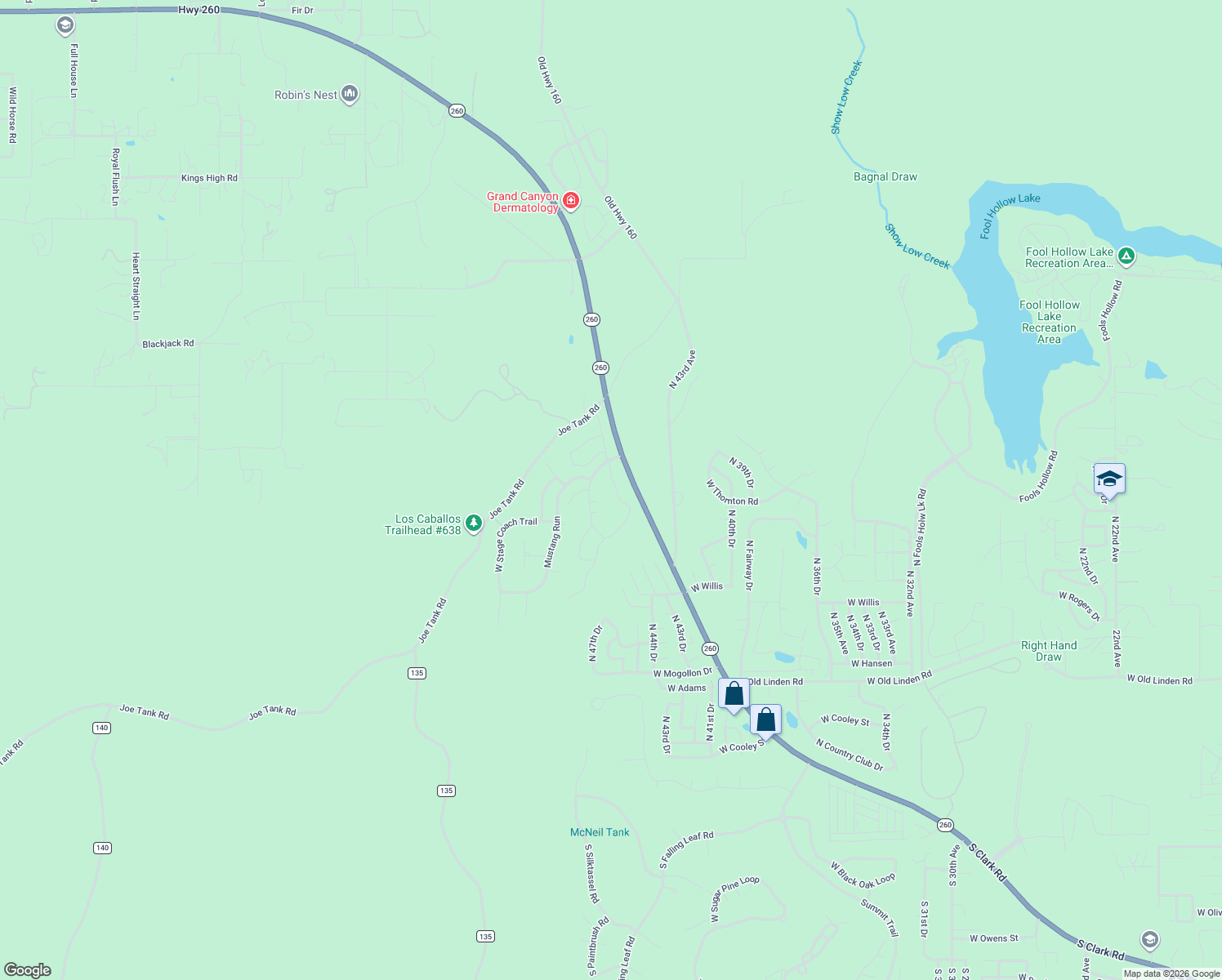 map of restaurants, bars, coffee shops, grocery stores, and more near 4530 West Tatanka Loop in Show Low