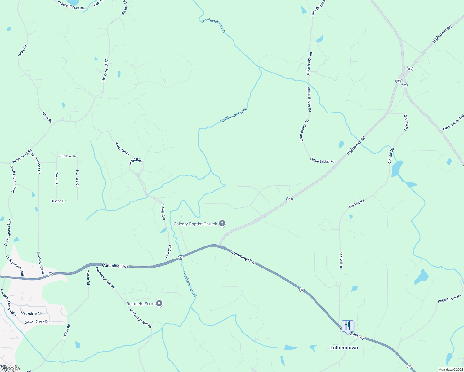 map of restaurants, bars, coffee shops, grocery stores, and more near 227 Amaranth Court in Ball Ground