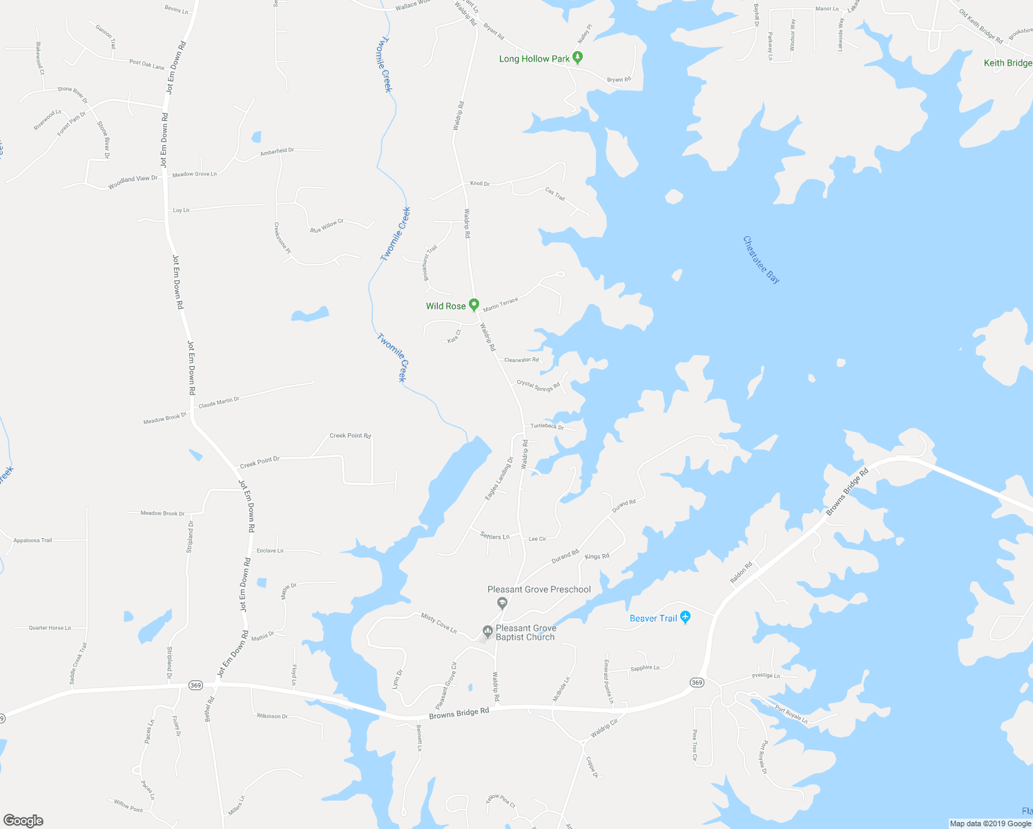 map of restaurants, bars, coffee shops, grocery stores, and more near 9250 Waldrip Road in Gainesville