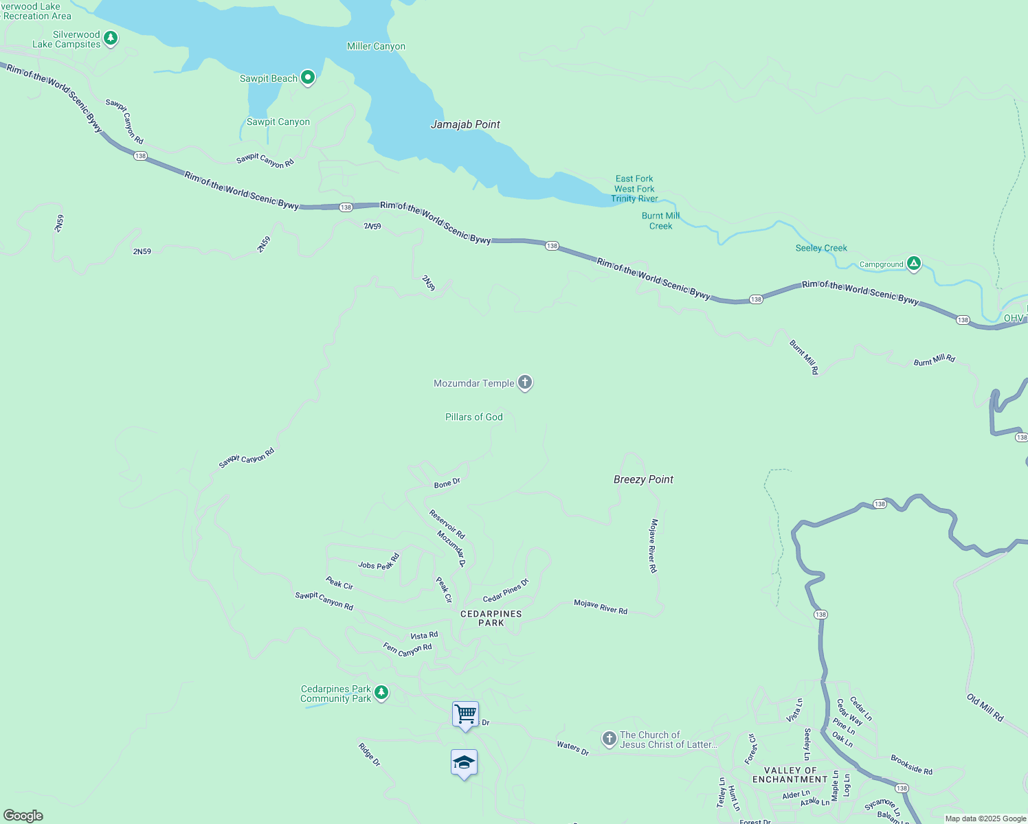 map of restaurants, bars, coffee shops, grocery stores, and more near 865 Mozumdar Drive in Crestline