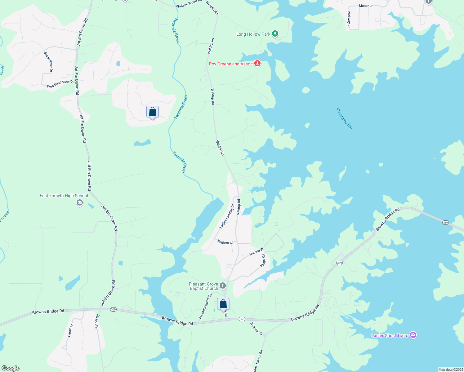 map of restaurants, bars, coffee shops, grocery stores, and more near 9224 Waldrip Road in Gainesville