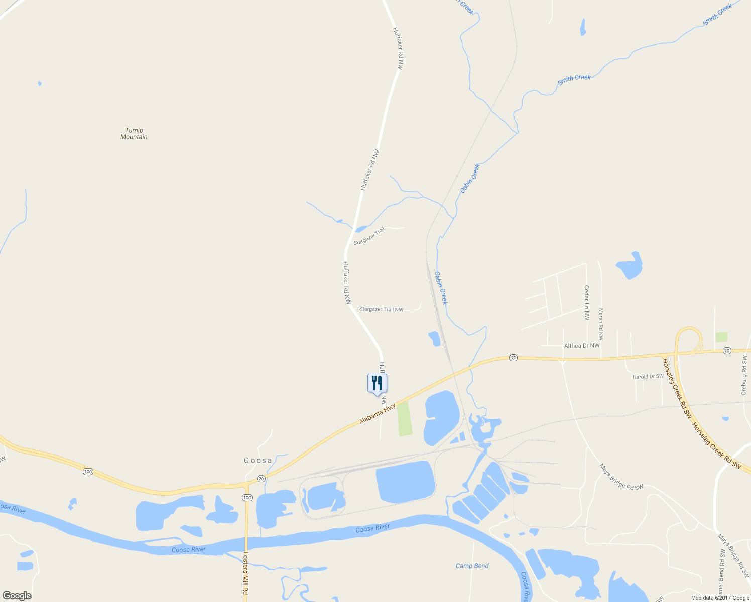 map of restaurants, bars, coffee shops, grocery stores, and more near 4665 Huffaker Road Northwest in Rome