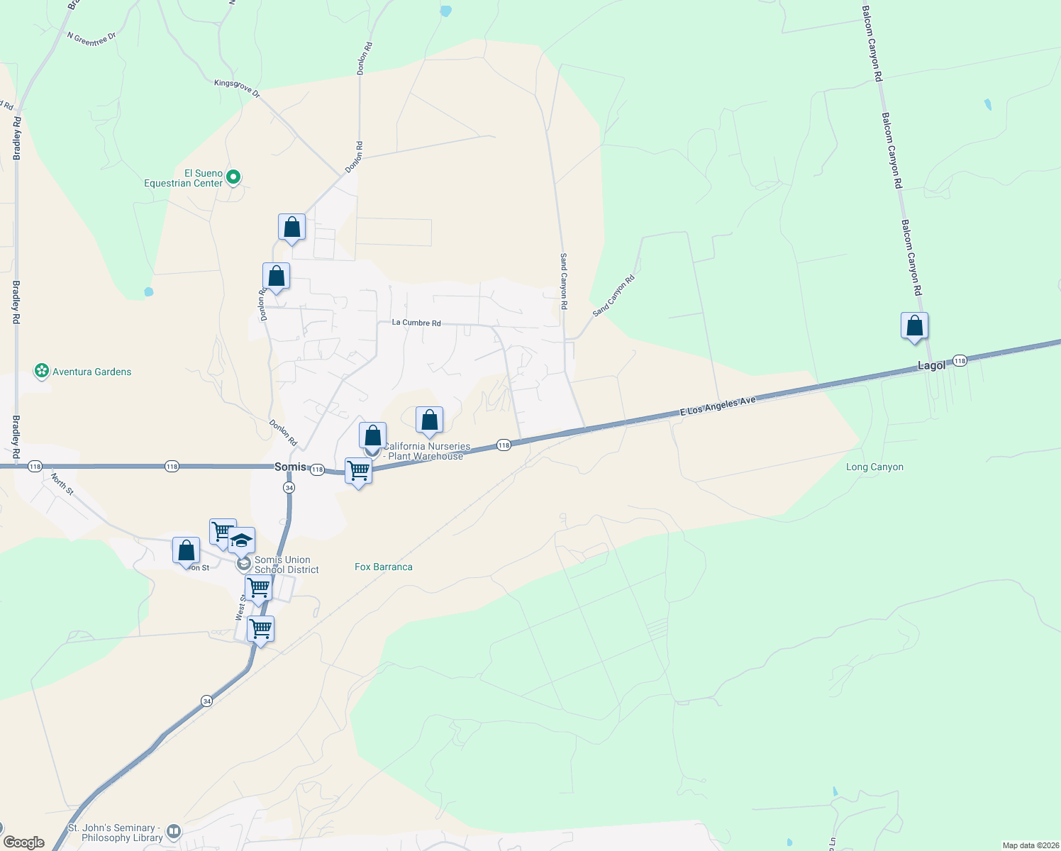map of restaurants, bars, coffee shops, grocery stores, and more near 6576 La Cumbre Road in Somis