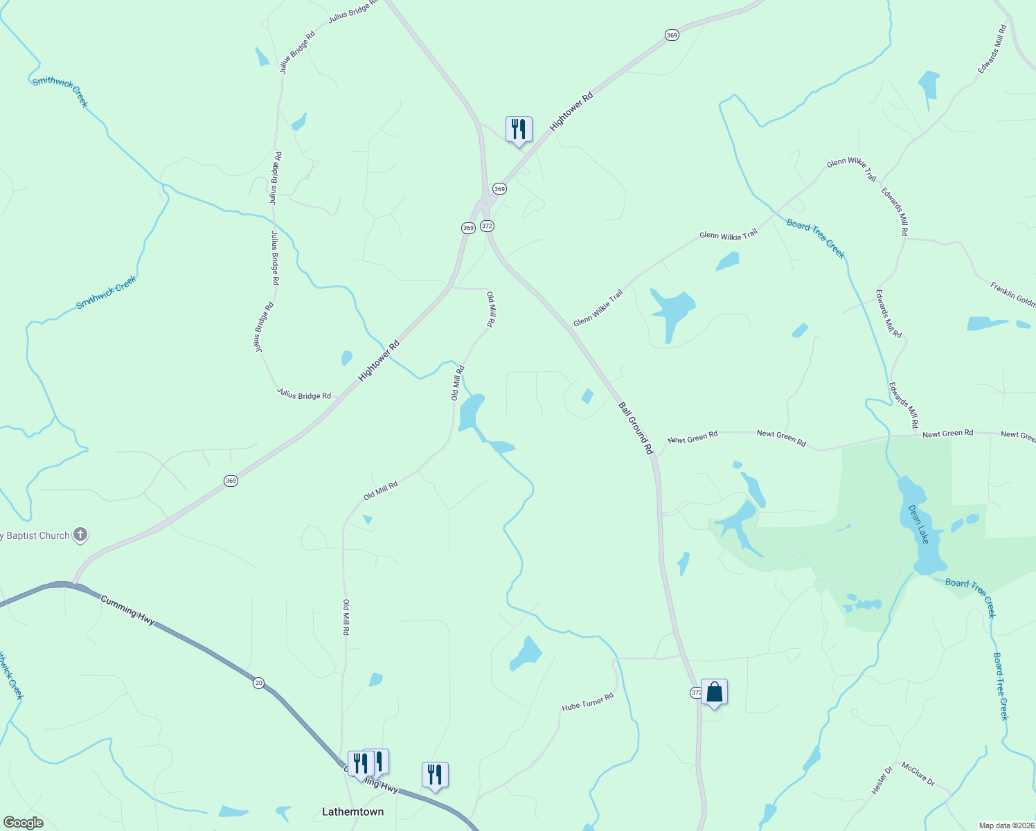 map of restaurants, bars, coffee shops, grocery stores, and more near 229 Hollyberry Way in Ball Ground