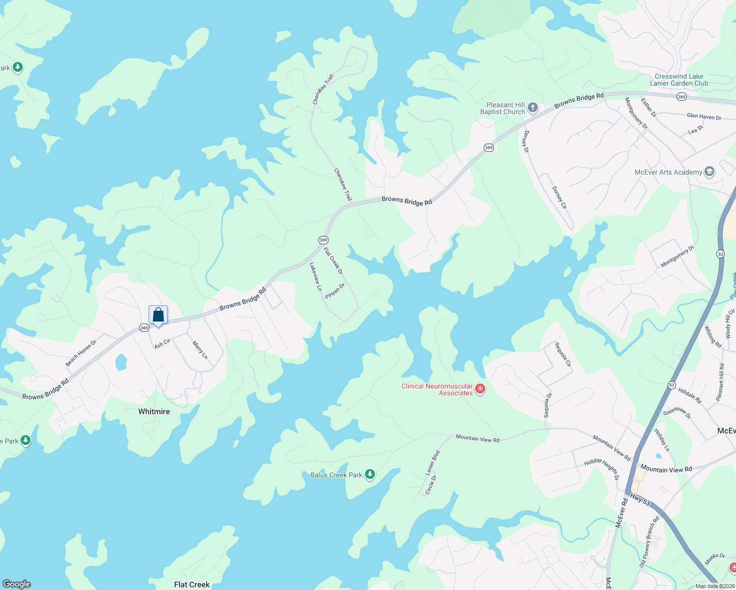 map of restaurants, bars, coffee shops, grocery stores, and more near 4625 Lakeview Ln in Gainesville