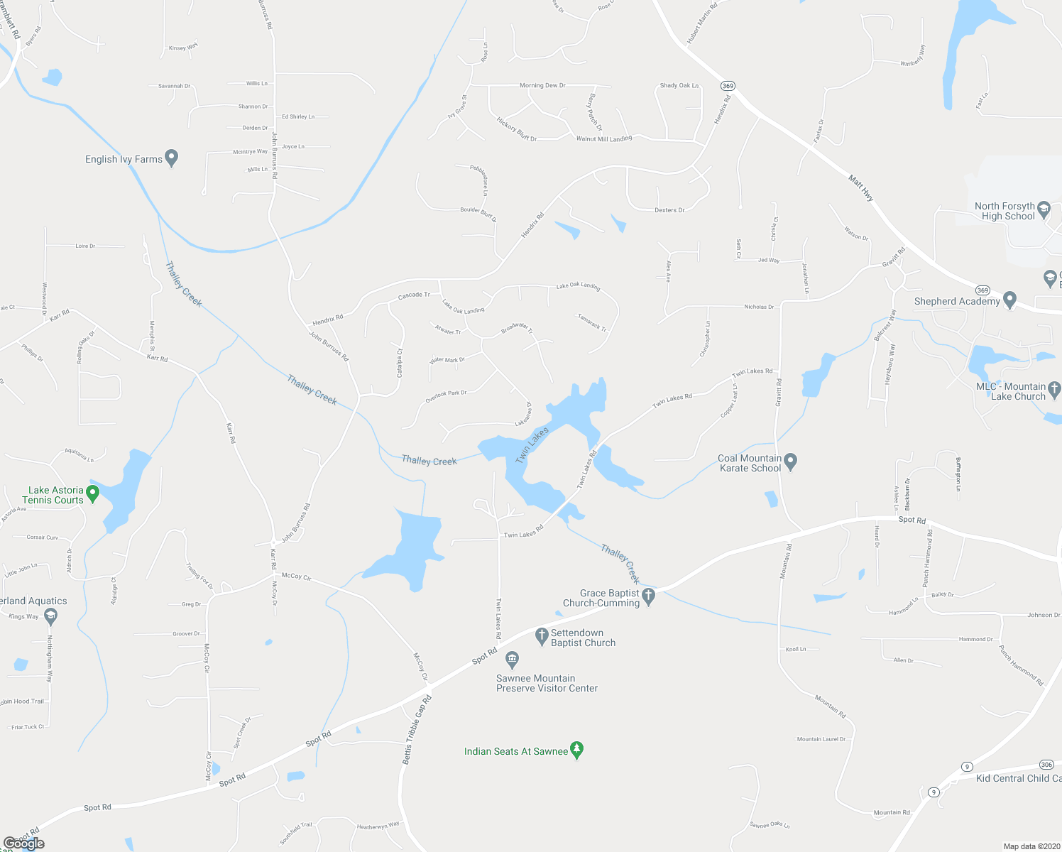 map of restaurants, bars, coffee shops, grocery stores, and more near 6165 Lakeaires Drive in Cumming