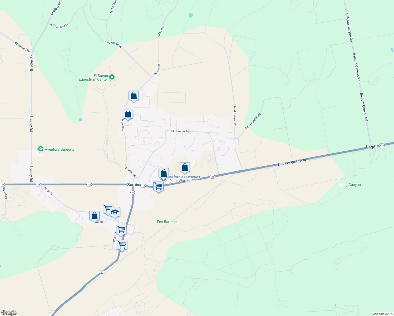 map of restaurants, bars, coffee shops, grocery stores, and more near 6161 East Los Angeles Avenue in Somis