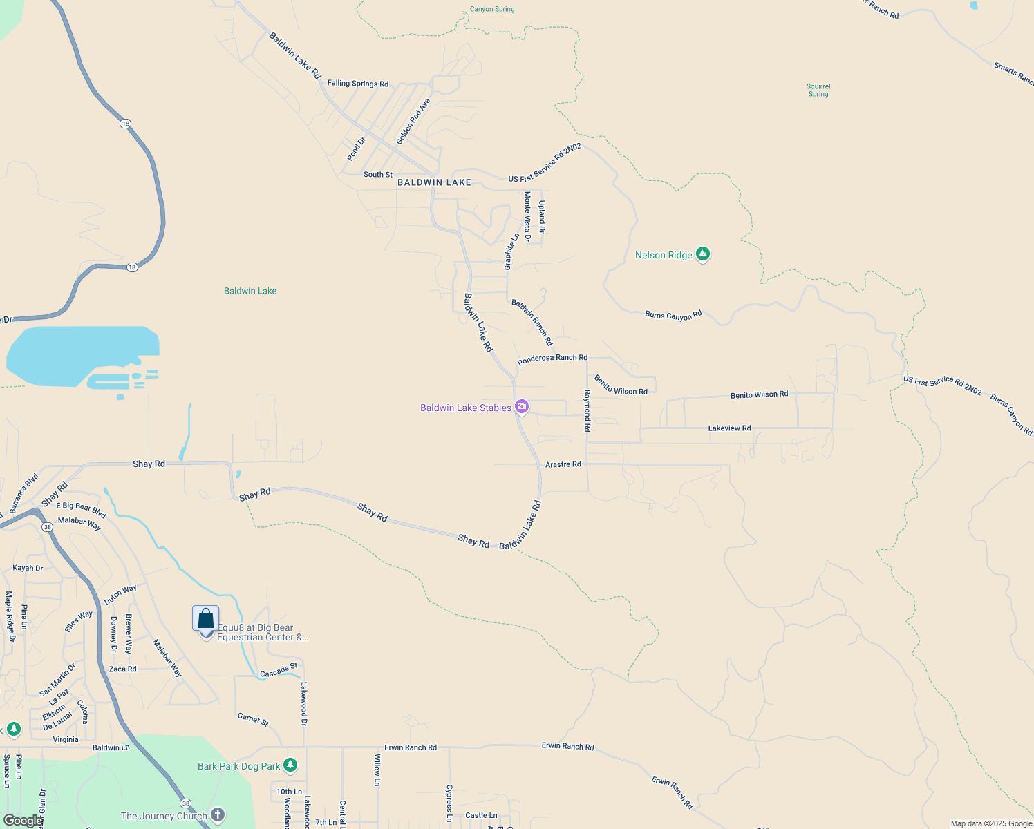 map of restaurants, bars, coffee shops, grocery stores, and more near 46475 Pioneer Town Road in Big Bear