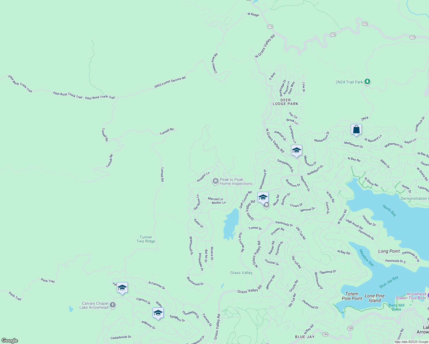map of restaurants, bars, coffee shops, grocery stores, and more near 26635 Amador Lane in Lake Arrowhead