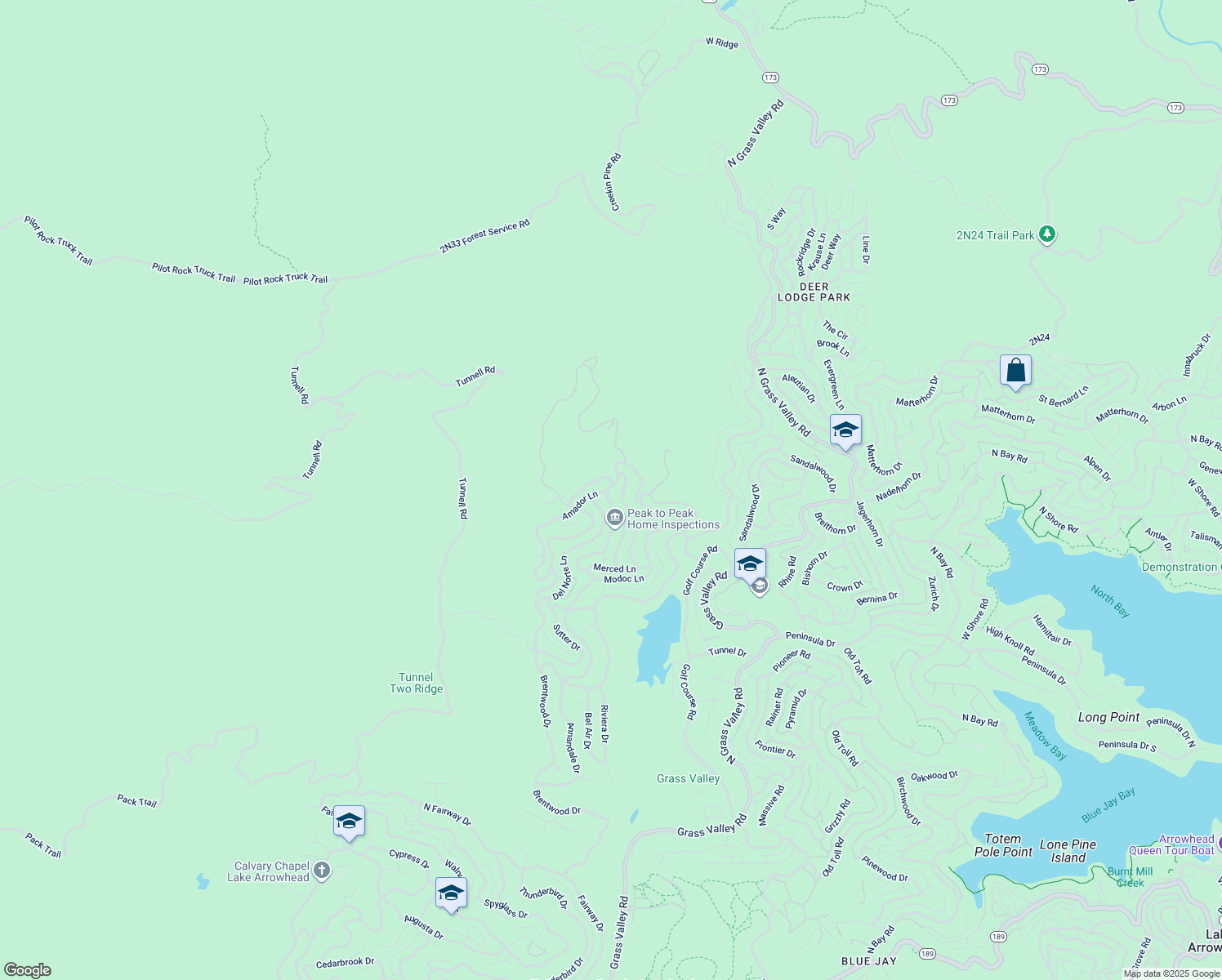 map of restaurants, bars, coffee shops, grocery stores, and more near 26635 Amador Lane in Lake Arrowhead