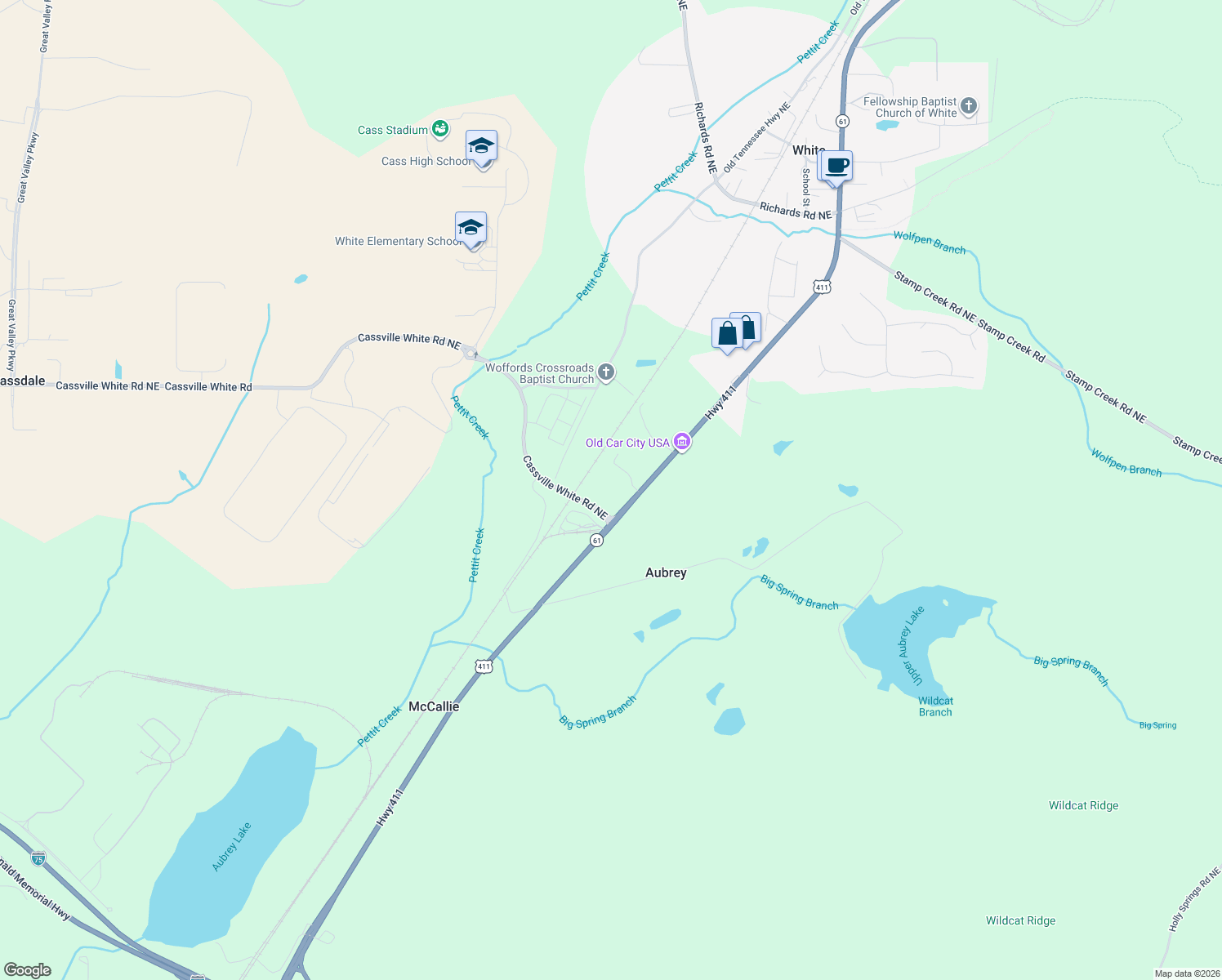 map of restaurants, bars, coffee shops, grocery stores, and more near 3003 U.S. 411 in White