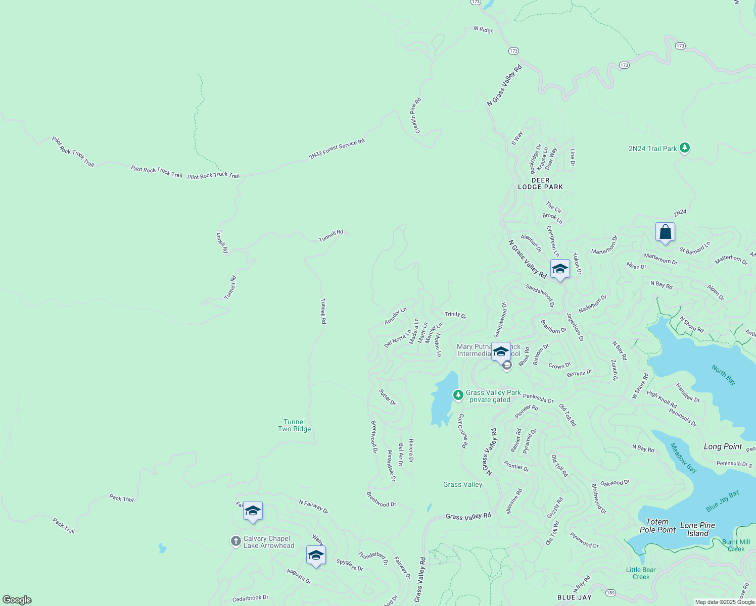 map of restaurants, bars, coffee shops, grocery stores, and more near Black Oaks Drive in San Bernardino County