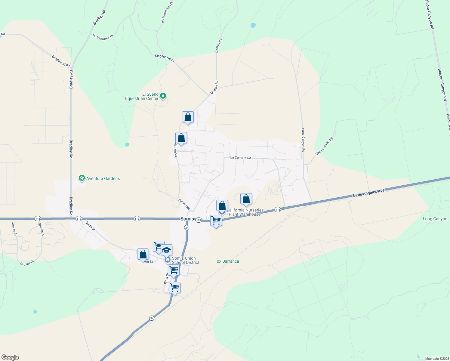 map of restaurants, bars, coffee shops, grocery stores, and more near 5790 La Cumbre Road in Somis
