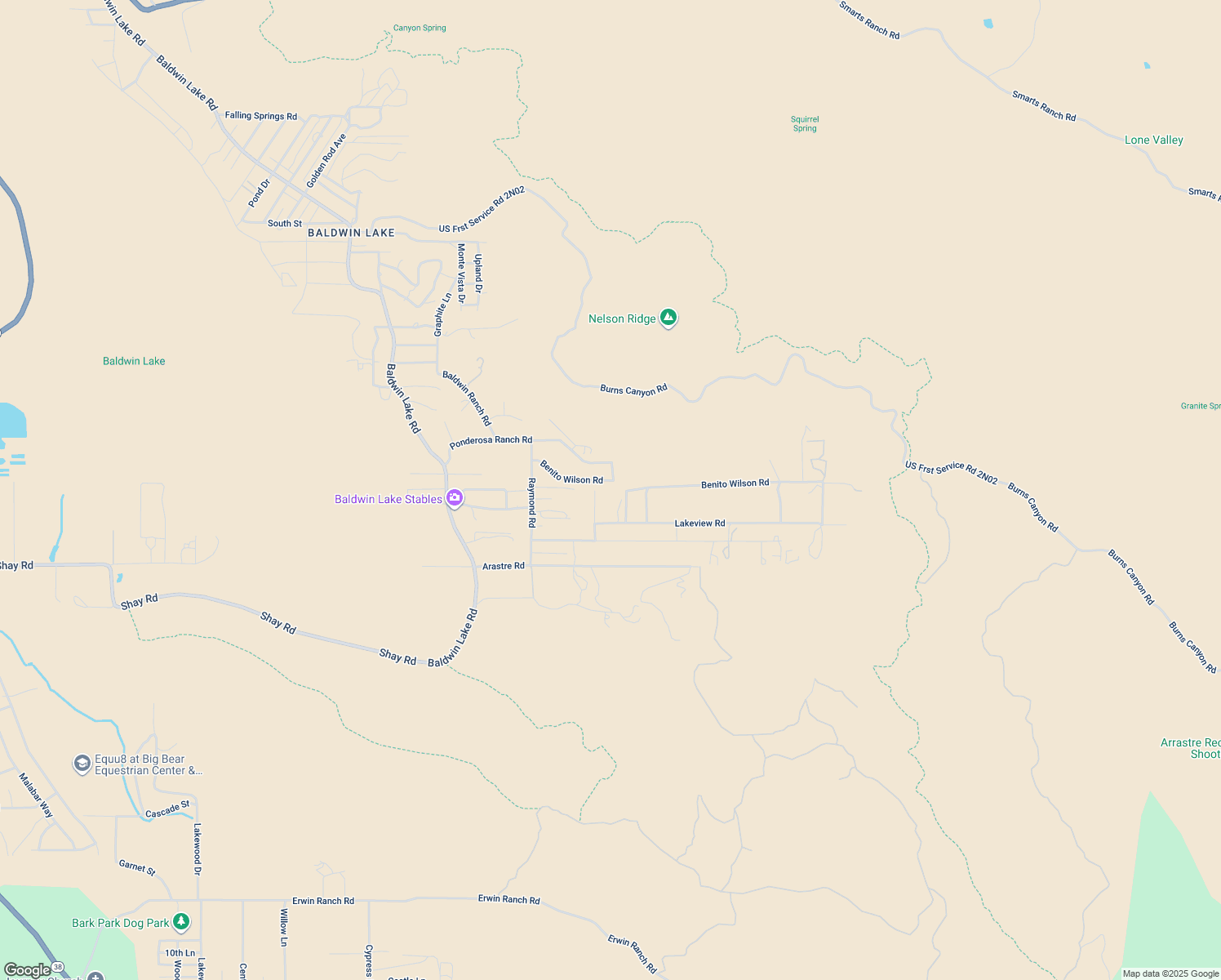 map of restaurants, bars, coffee shops, grocery stores, and more near 46685 Benito Wilson Road in Big Bear