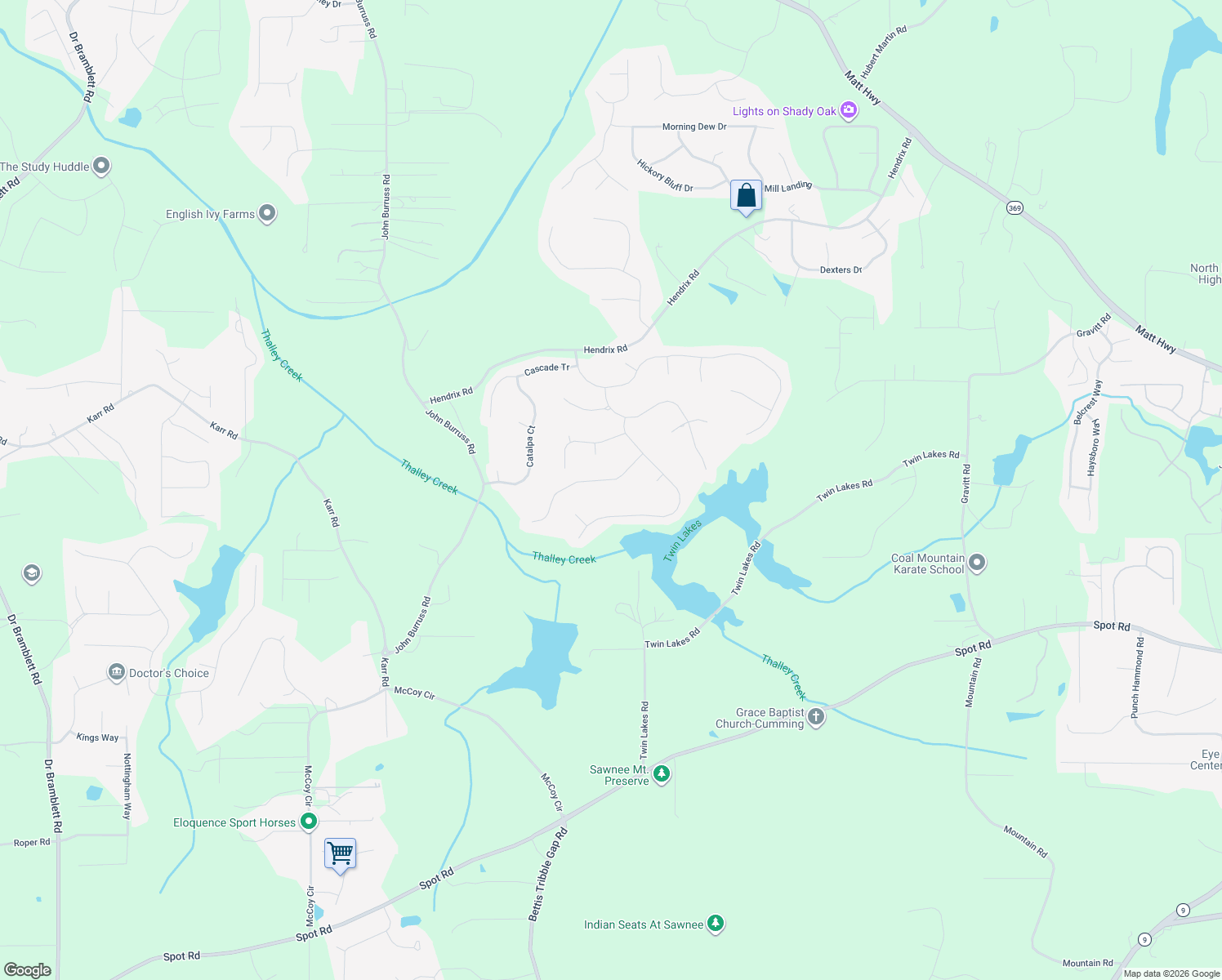 map of restaurants, bars, coffee shops, grocery stores, and more near 6065 Overlook Park Drive in Cumming