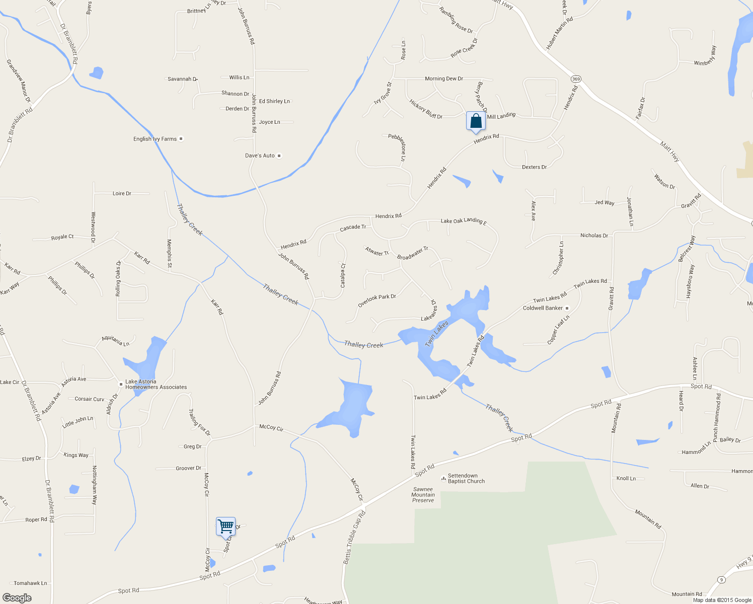 map of restaurants, bars, coffee shops, grocery stores, and more near 6105 Overlook Park Drive in Cumming