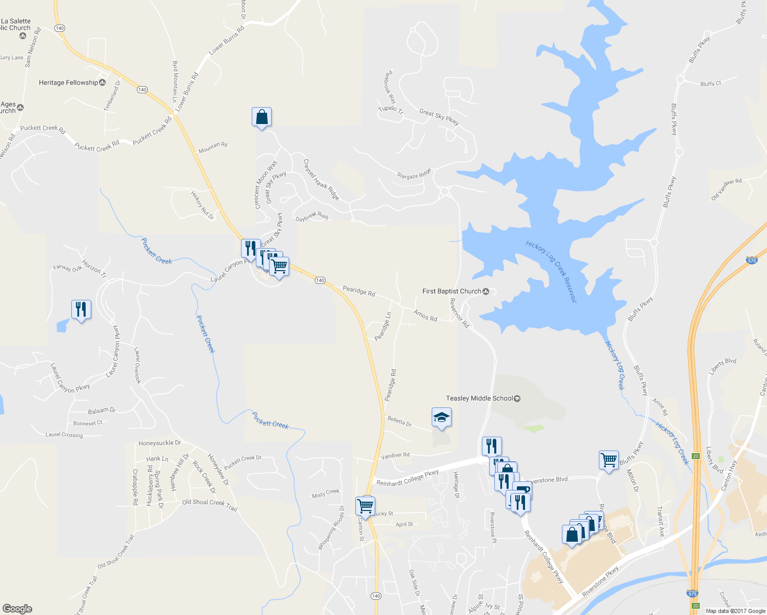 map of restaurants, bars, coffee shops, grocery stores, and more near 61 Pearidge Lane in Canton
