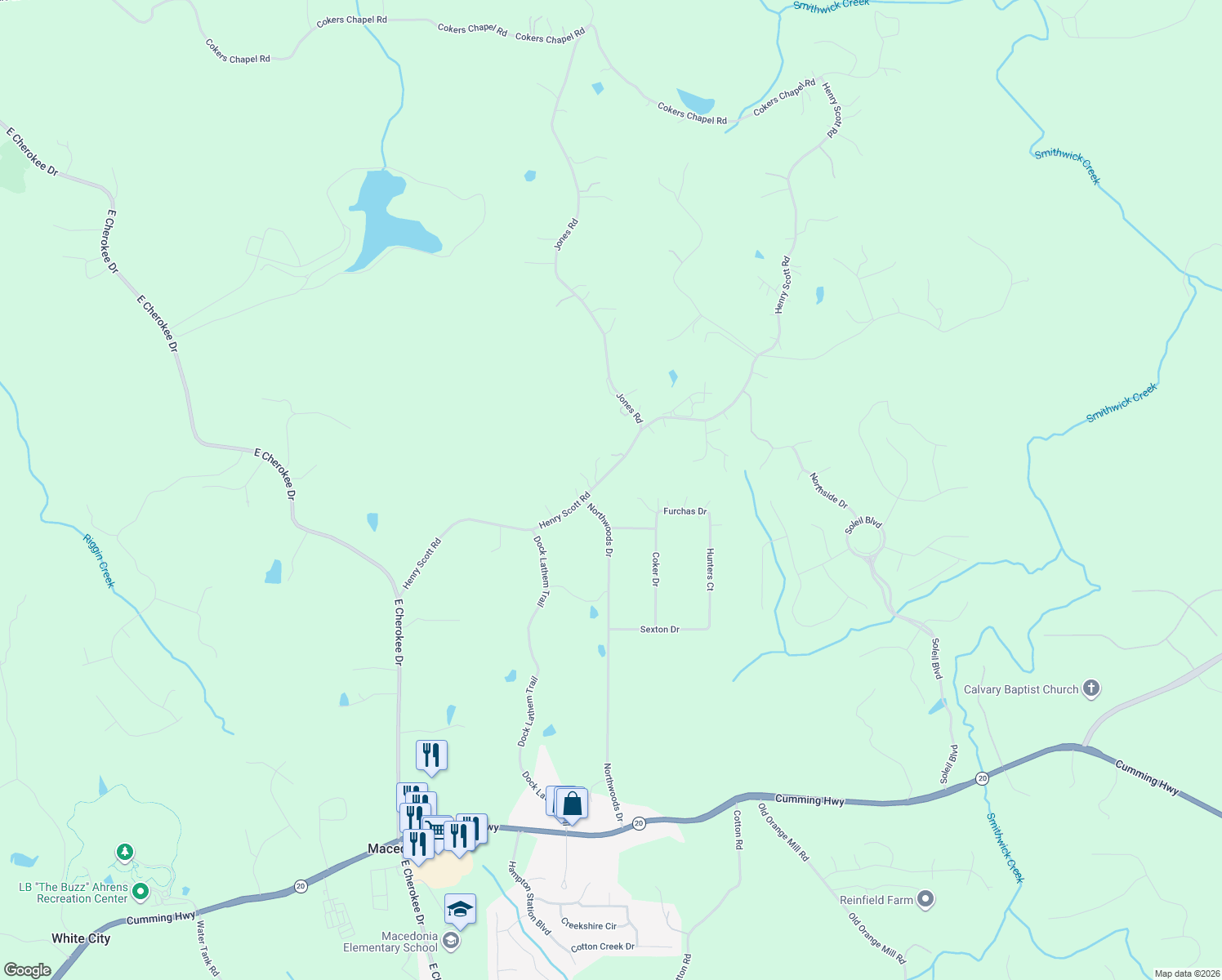 map of restaurants, bars, coffee shops, grocery stores, and more near 864 Henry Scott Rd in Ball Ground