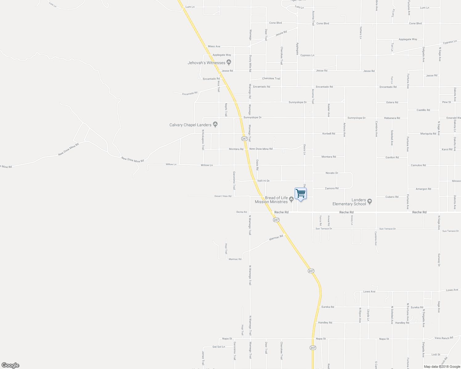 map of restaurants, bars, coffee shops, grocery stores, and more near 55575 Valli Hi Drive in Landers
