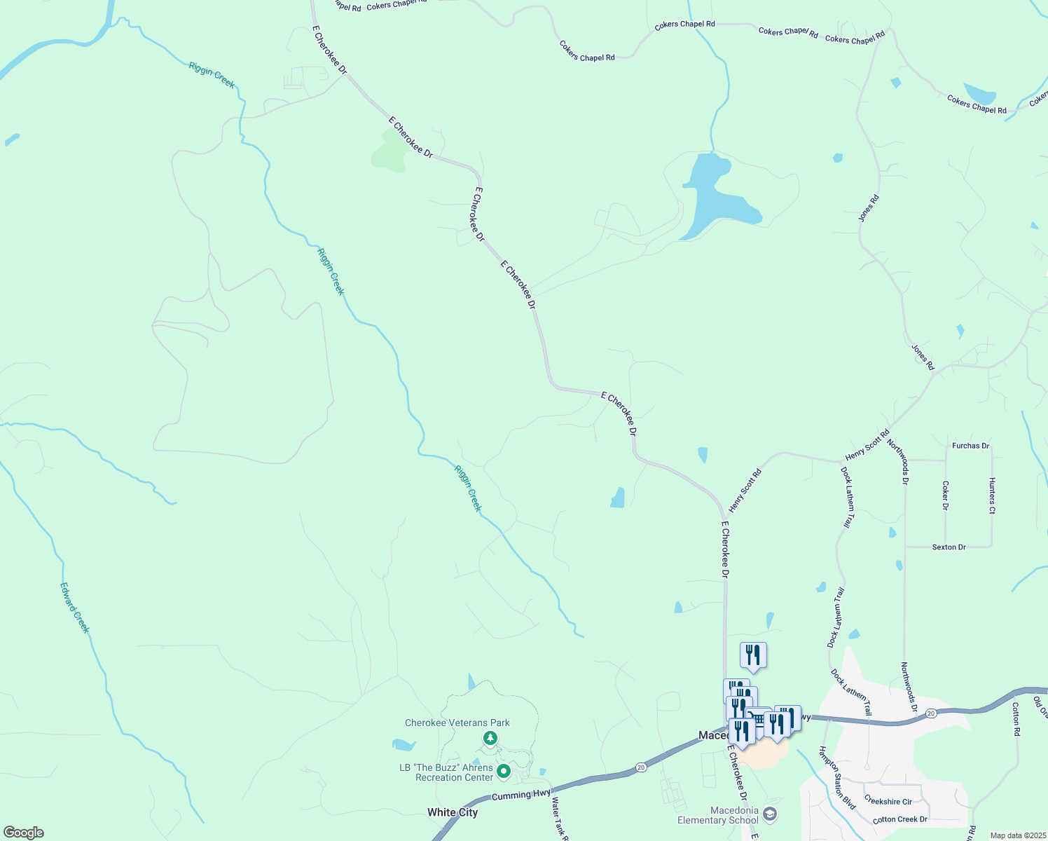 map of restaurants, bars, coffee shops, grocery stores, and more near 112 Creekside Way in Ball Ground