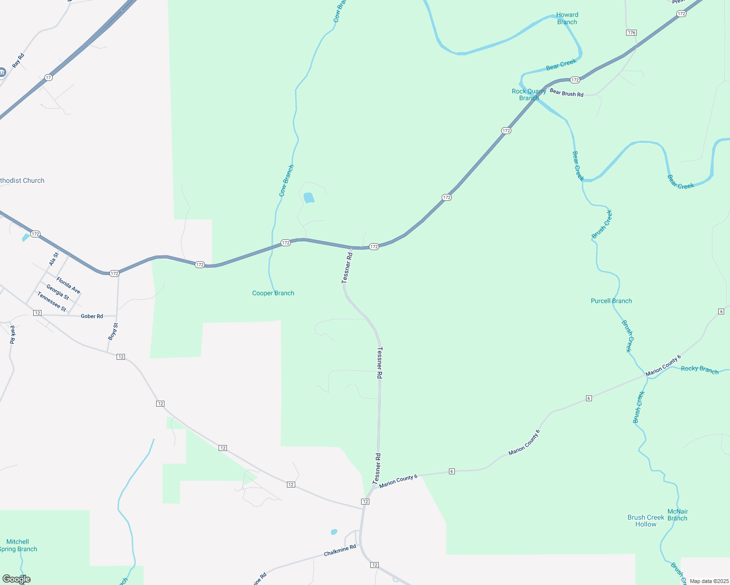 map of restaurants, bars, coffee shops, grocery stores, and more near 409 Tessner Road in Hackleburg