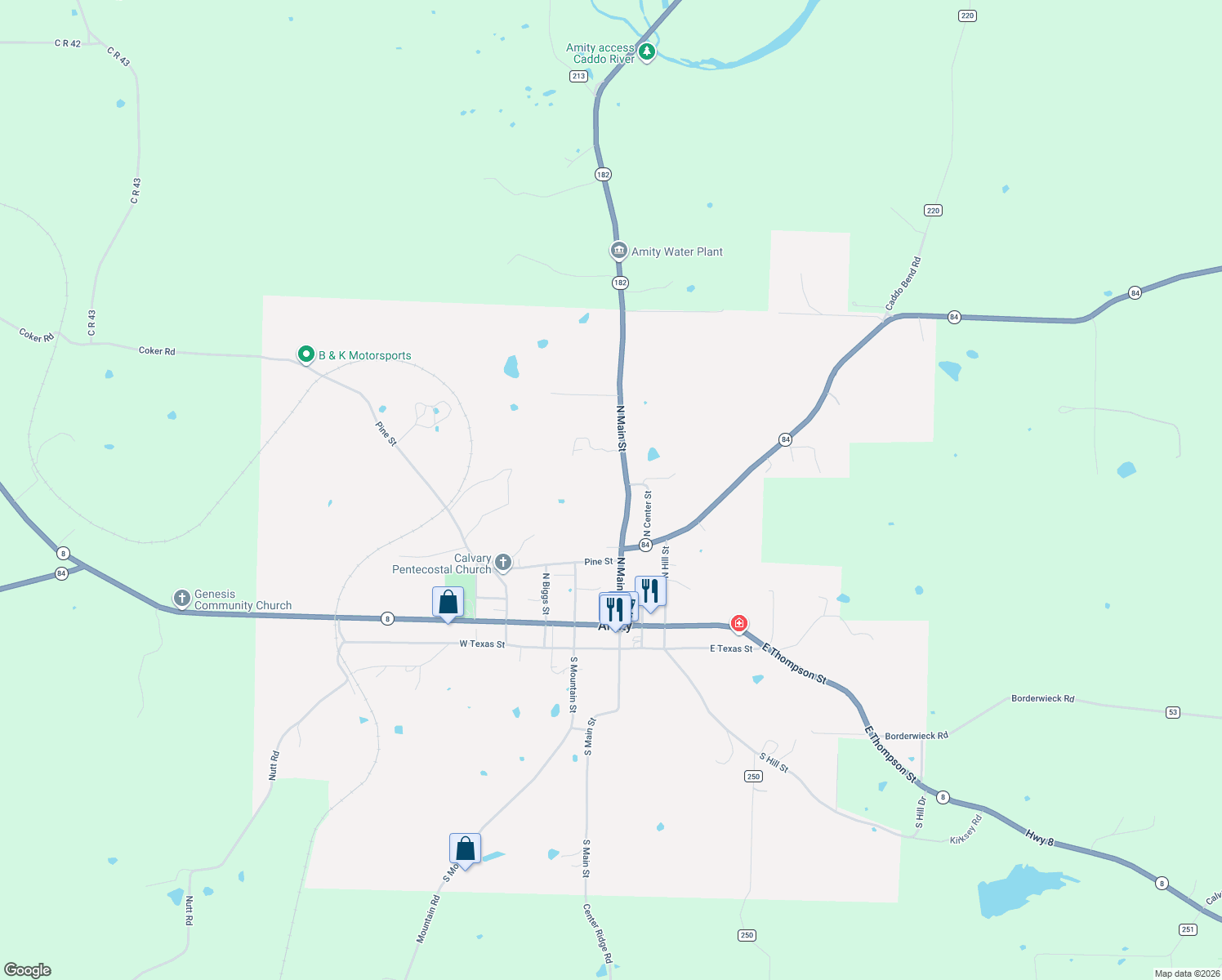 map of restaurants, bars, coffee shops, grocery stores, and more near 519 North Main Street in Amity