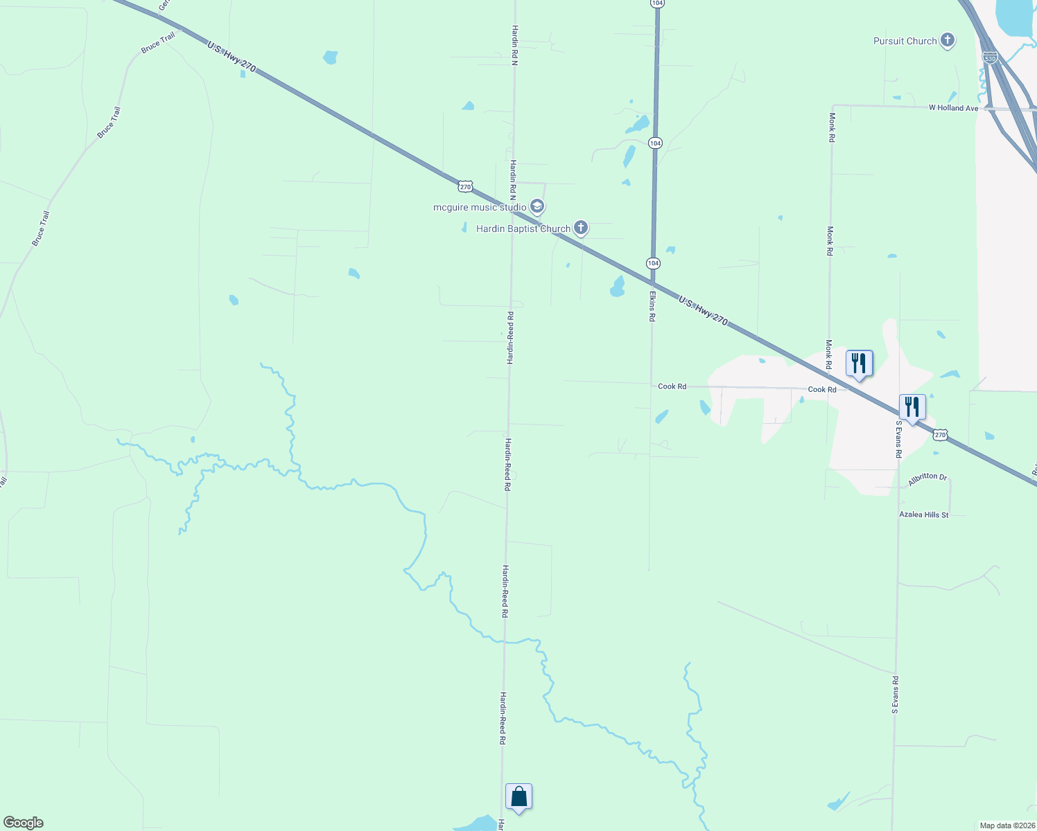 map of restaurants, bars, coffee shops, grocery stores, and more near 705 Hardin-Reed Road in White Hall