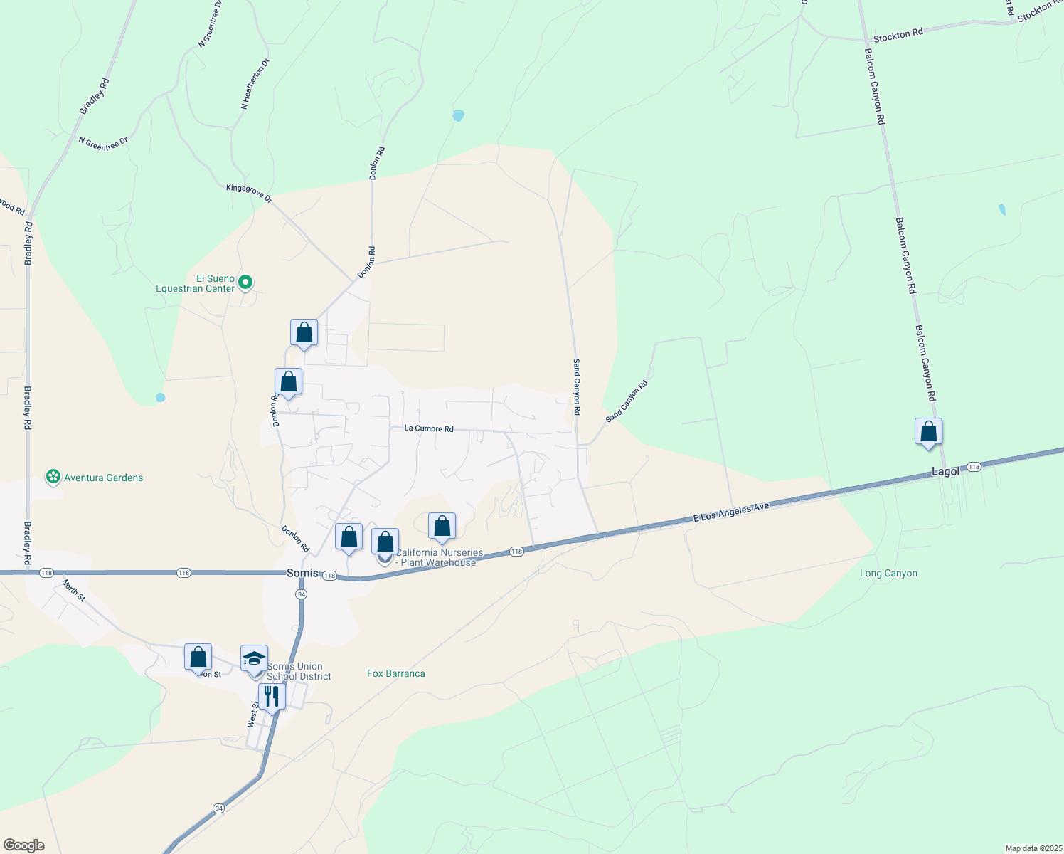 map of restaurants, bars, coffee shops, grocery stores, and more near 6404 La Cumbre Road in Somis
