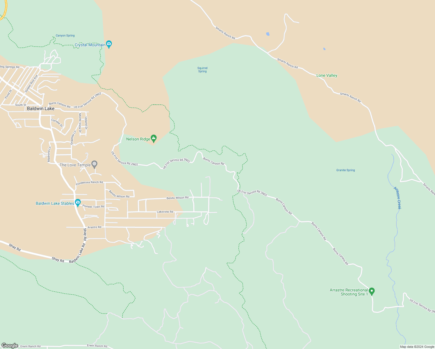 map of restaurants, bars, coffee shops, grocery stores, and more near 1221 Kickapoo Drive in Big Bear