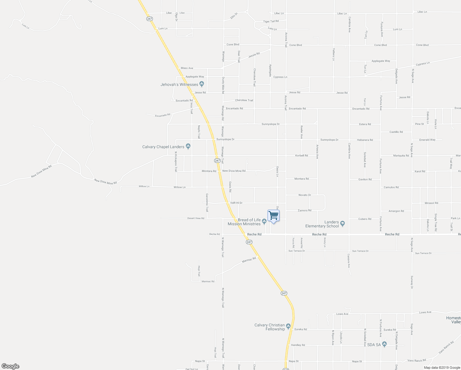 map of restaurants, bars, coffee shops, grocery stores, and more near 1312 Oasis Road in Landers