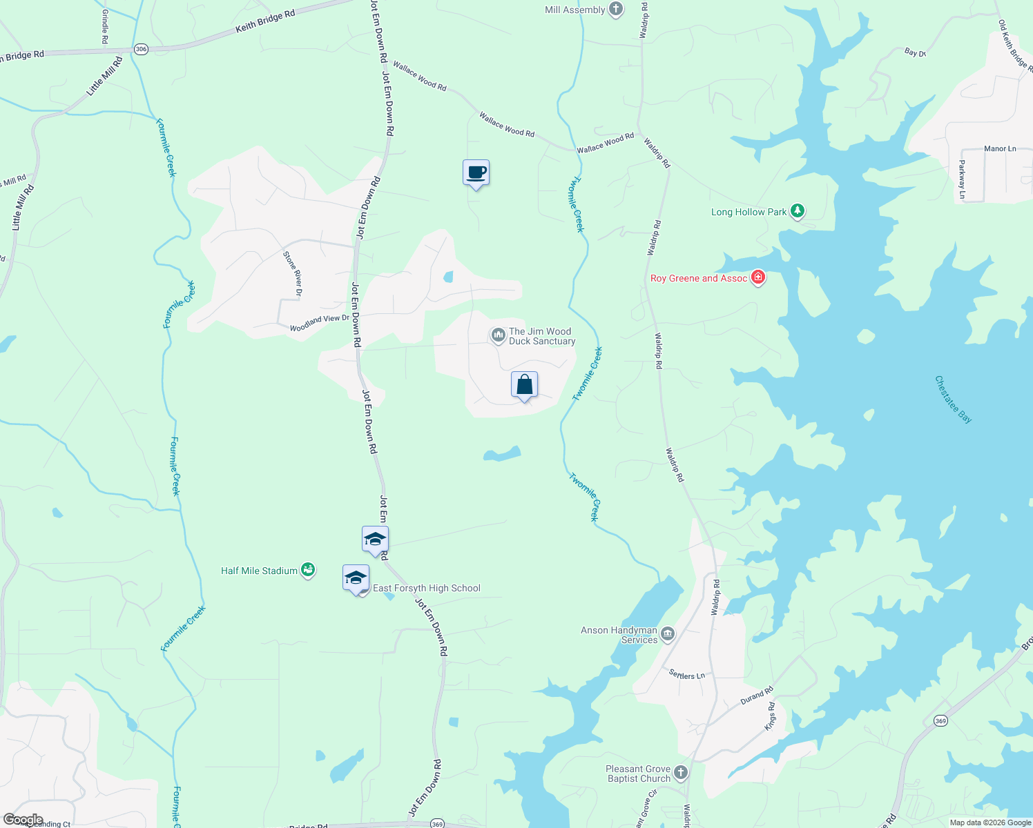 map of restaurants, bars, coffee shops, grocery stores, and more near 8960 Creekstone Place in Gainesville
