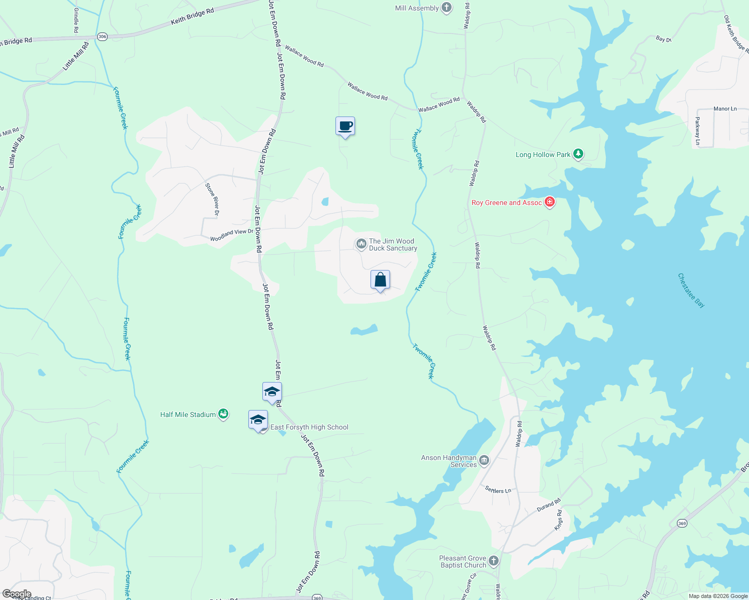 map of restaurants, bars, coffee shops, grocery stores, and more near 8960 Creekstone Pl in Gainesville