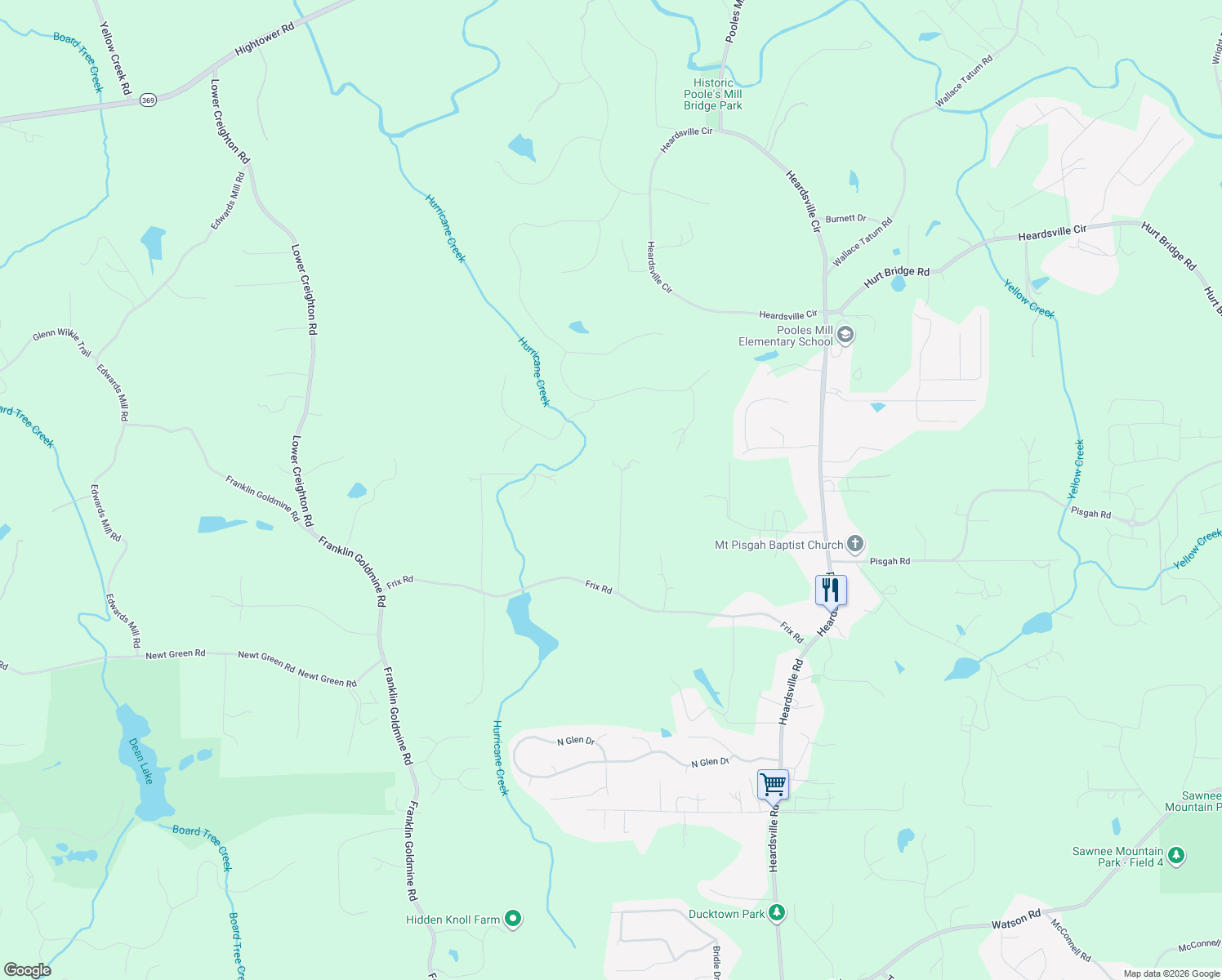 map of restaurants, bars, coffee shops, grocery stores, and more near 6911 Springcreek Lane in Cumming