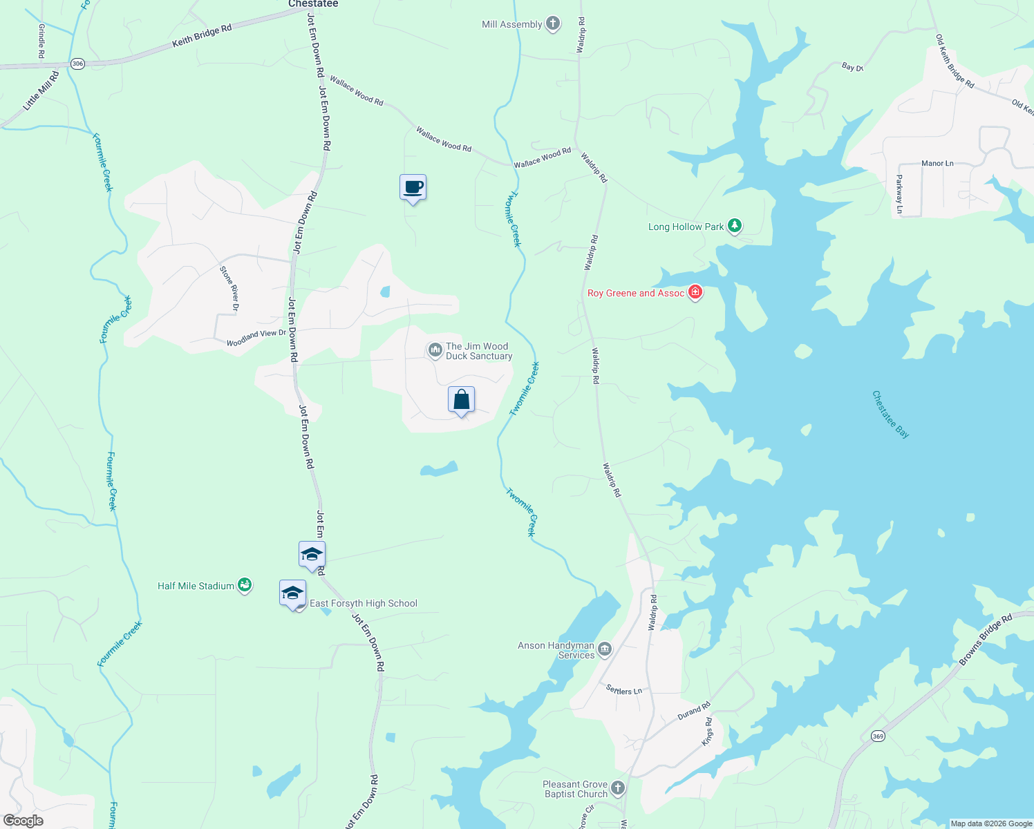 map of restaurants, bars, coffee shops, grocery stores, and more near 9065 Silver Peak Dr in Gainesville