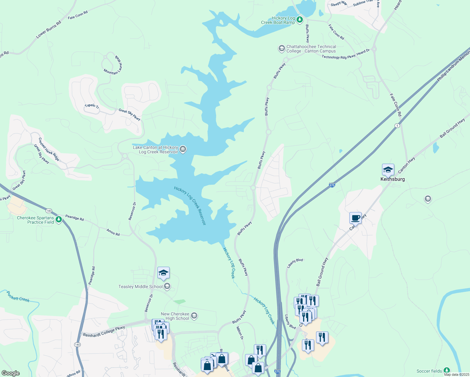 map of restaurants, bars, coffee shops, grocery stores, and more near 101 Water Tank Road in Canton
