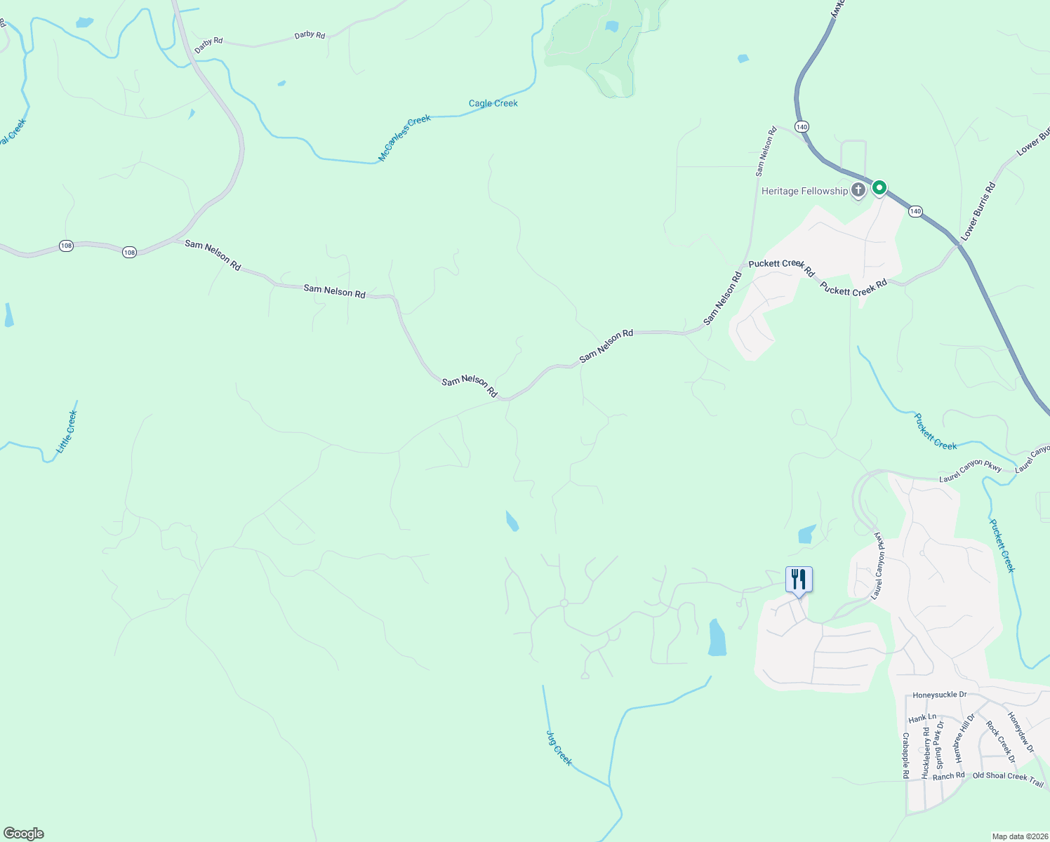 map of restaurants, bars, coffee shops, grocery stores, and more near 1520 Sam Nelson Road in Canton