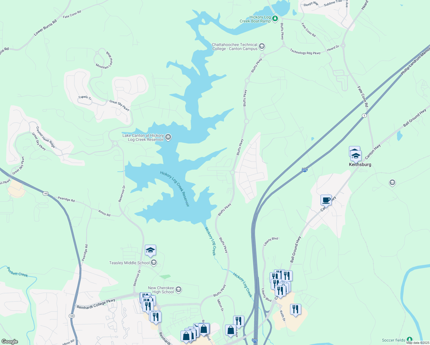 map of restaurants, bars, coffee shops, grocery stores, and more near 600 Waterstone Drive in Canton
