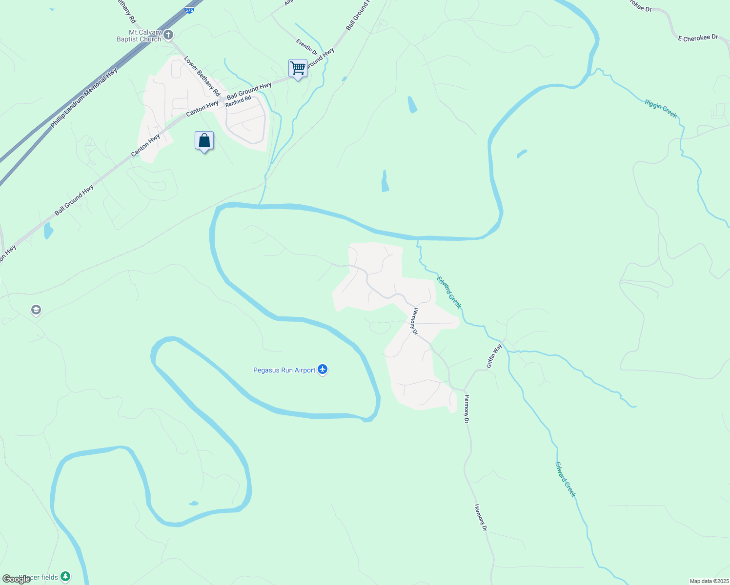 map of restaurants, bars, coffee shops, grocery stores, and more near 302 Gilmer Court in Canton