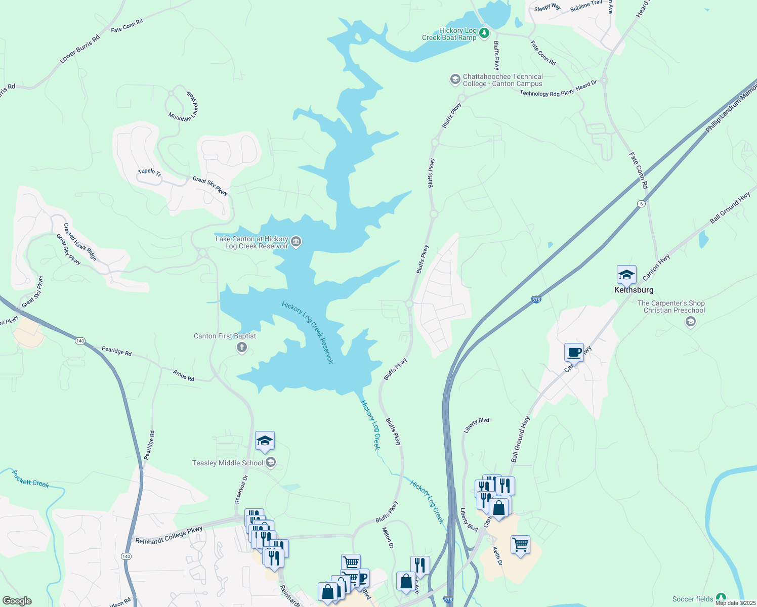 map of restaurants, bars, coffee shops, grocery stores, and more near 600 Waterstone Drive in Canton