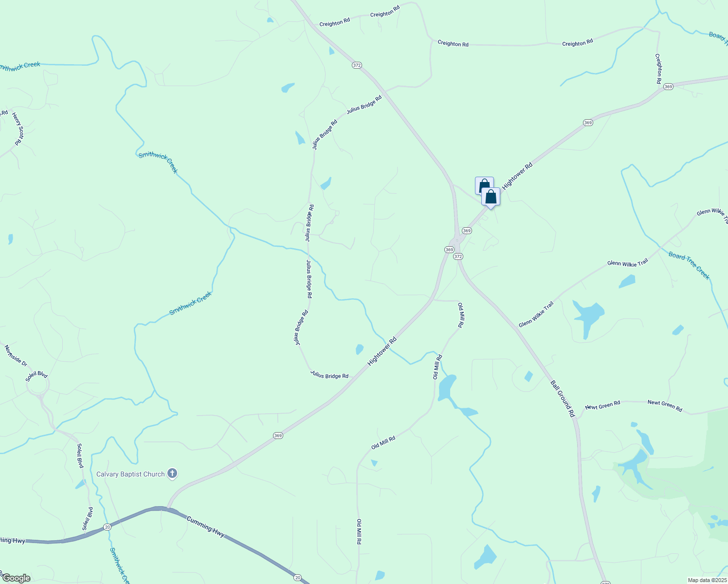 map of restaurants, bars, coffee shops, grocery stores, and more near 119 Westwind Parkway in Ball Ground