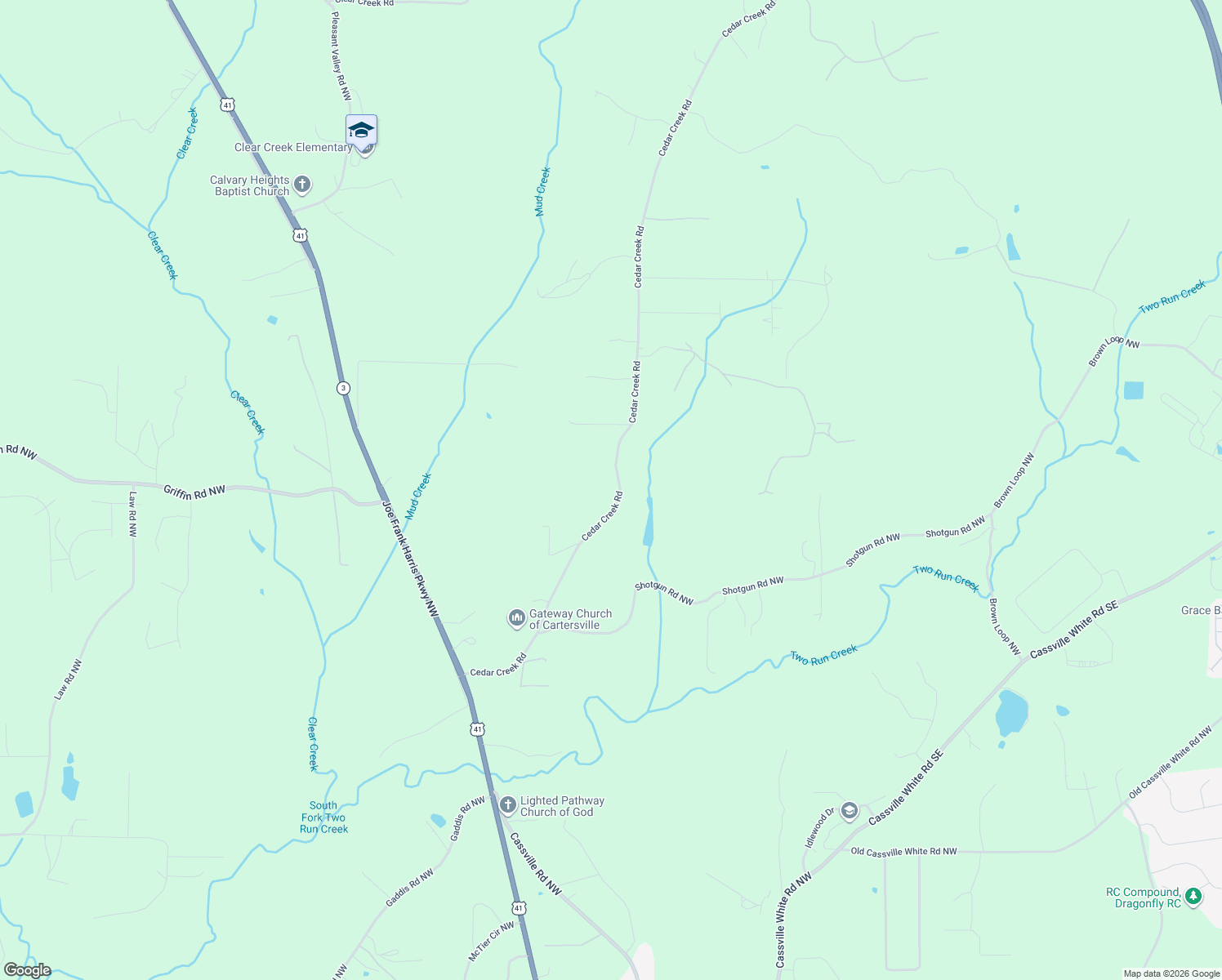 map of restaurants, bars, coffee shops, grocery stores, and more near 160 Cedar Creek Road in Cartersville