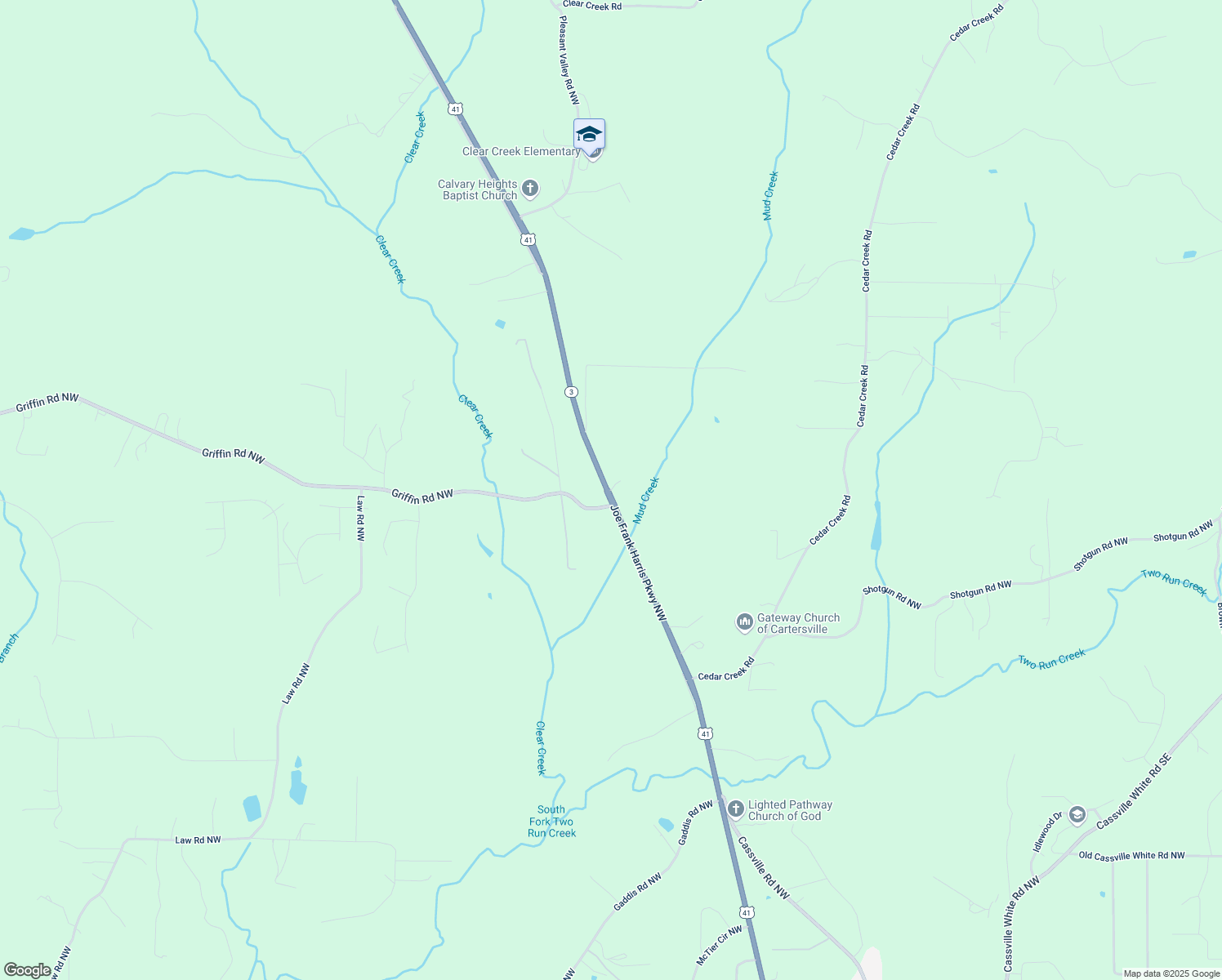 map of restaurants, bars, coffee shops, grocery stores, and more near 24 Fossetts Cove Northwest in Cartersville