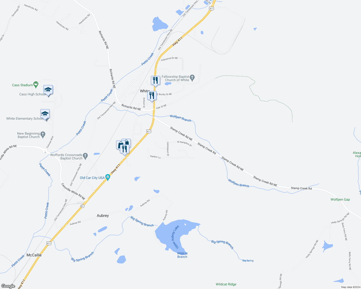 map of restaurants, bars, coffee shops, grocery stores, and more near 27 North Hampton Drive in White