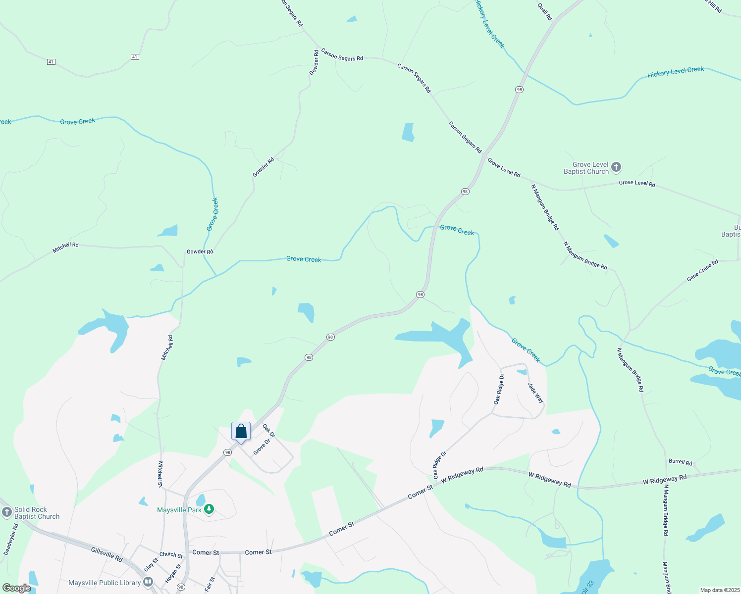 map of restaurants, bars, coffee shops, grocery stores, and more near 2264-2898 Highway 98 in Maysville