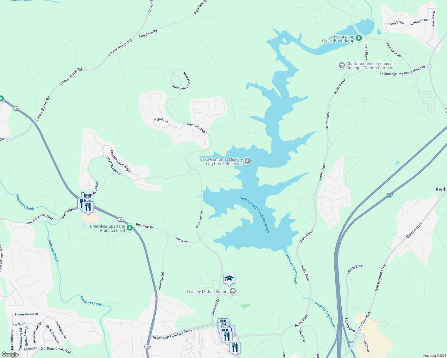map of restaurants, bars, coffee shops, grocery stores, and more near 351 Boundless Lane in Canton
