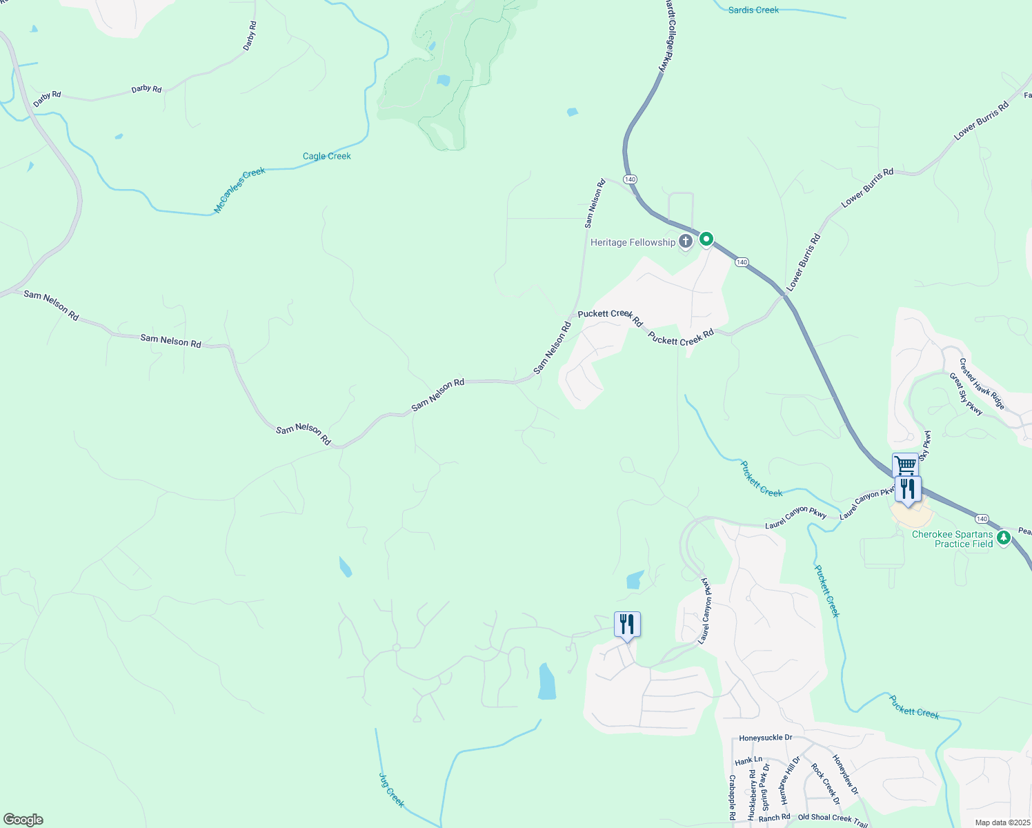 map of restaurants, bars, coffee shops, grocery stores, and more near 140 Talcmine Drive in Canton