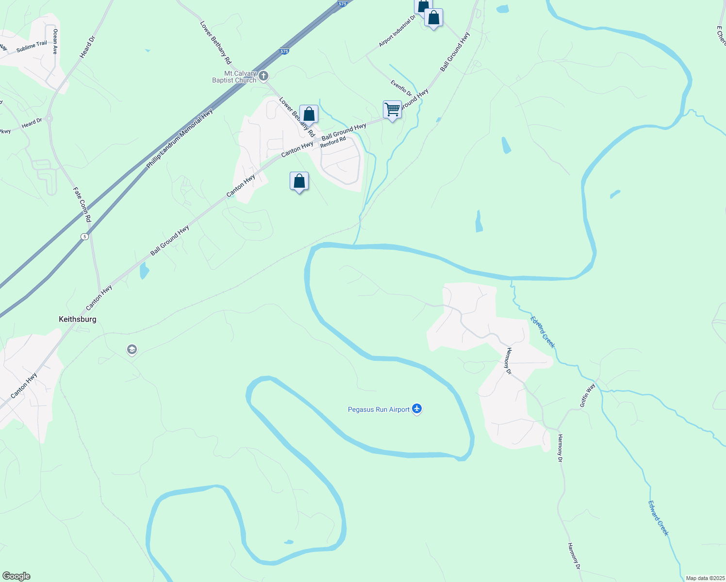 map of restaurants, bars, coffee shops, grocery stores, and more near 510 Perdue Trail in Canton